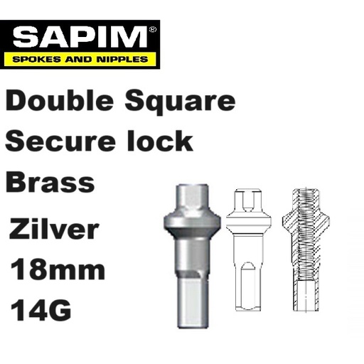 Sapim Secure Lock nippel Double Square 14G 18mm zilver