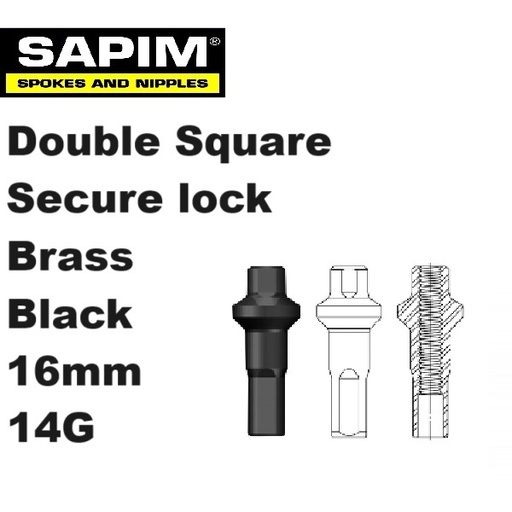 Sapim Secure Lock nippel Double Square 14G 18mm zwart 100 STUKS